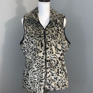 Coldwater Creek Snow Leopard Faux Fur Vest
